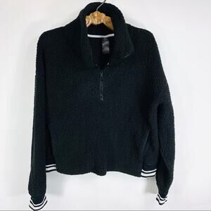 C9 Black Cropped Pullover Teddie Fleece Jacket Sz Large